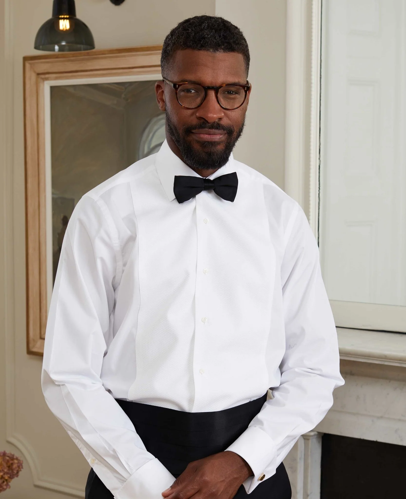 White Marcella Bib Front Classic Fit Dress Formal Shirt - Double Cuff - Image 7