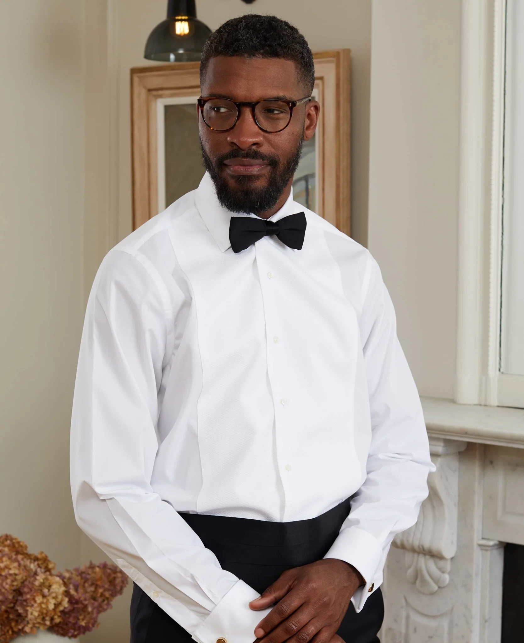 White Marcella Bib Front Classic Fit Dress Formal Shirt - Double Cuff - Image 8