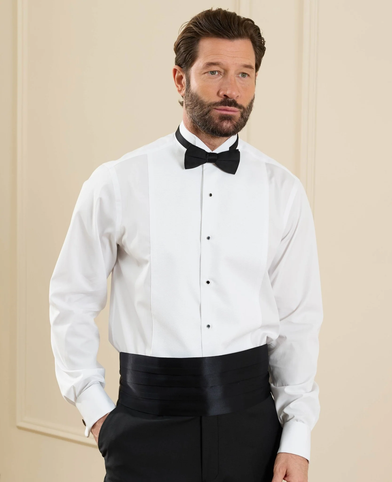 White Marcella Wing Collar Classic Fit Dress Shirt - Double Cuff - Image 5