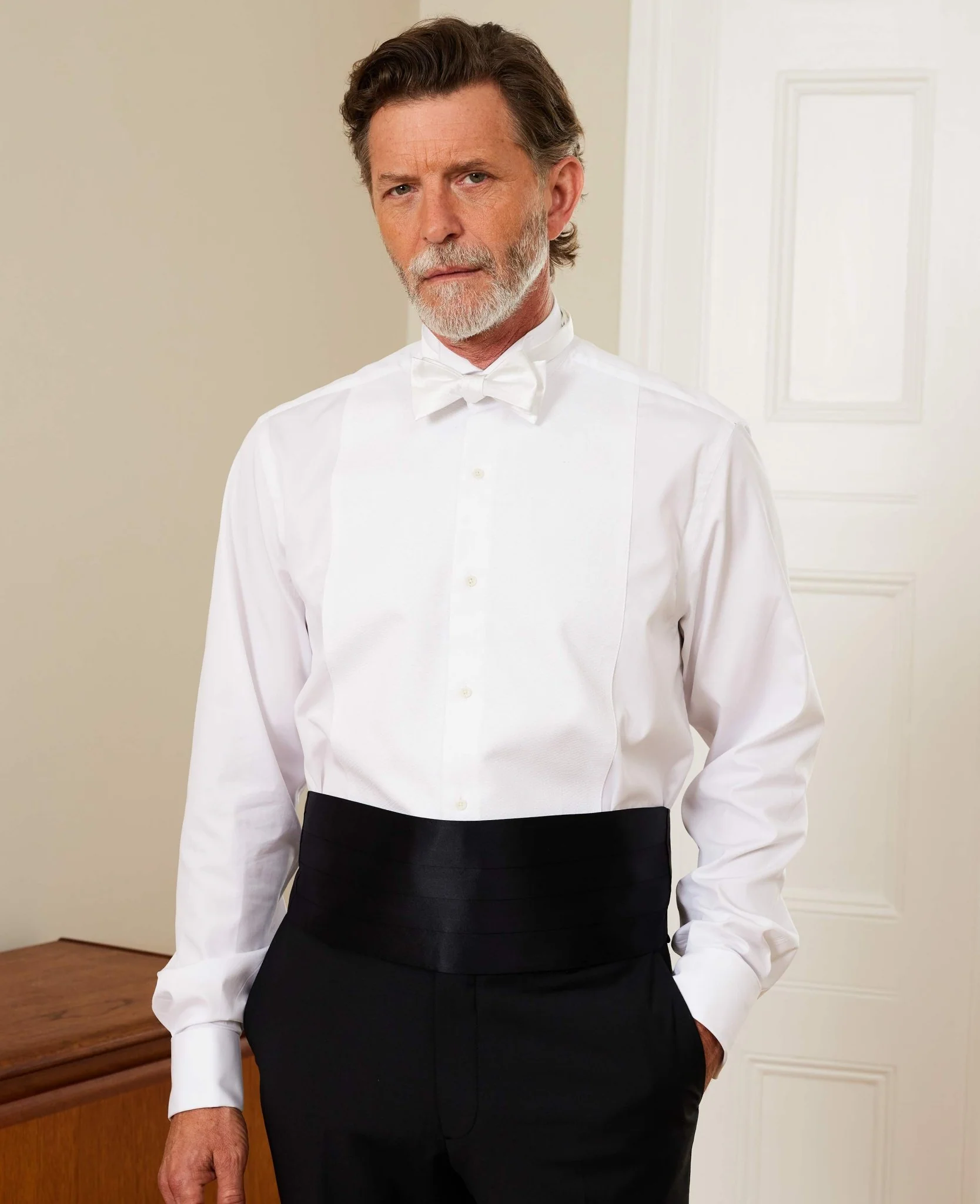 White Marcella Wing Collar Classic Fit Dress Shirt - Double Cuff - Image 7