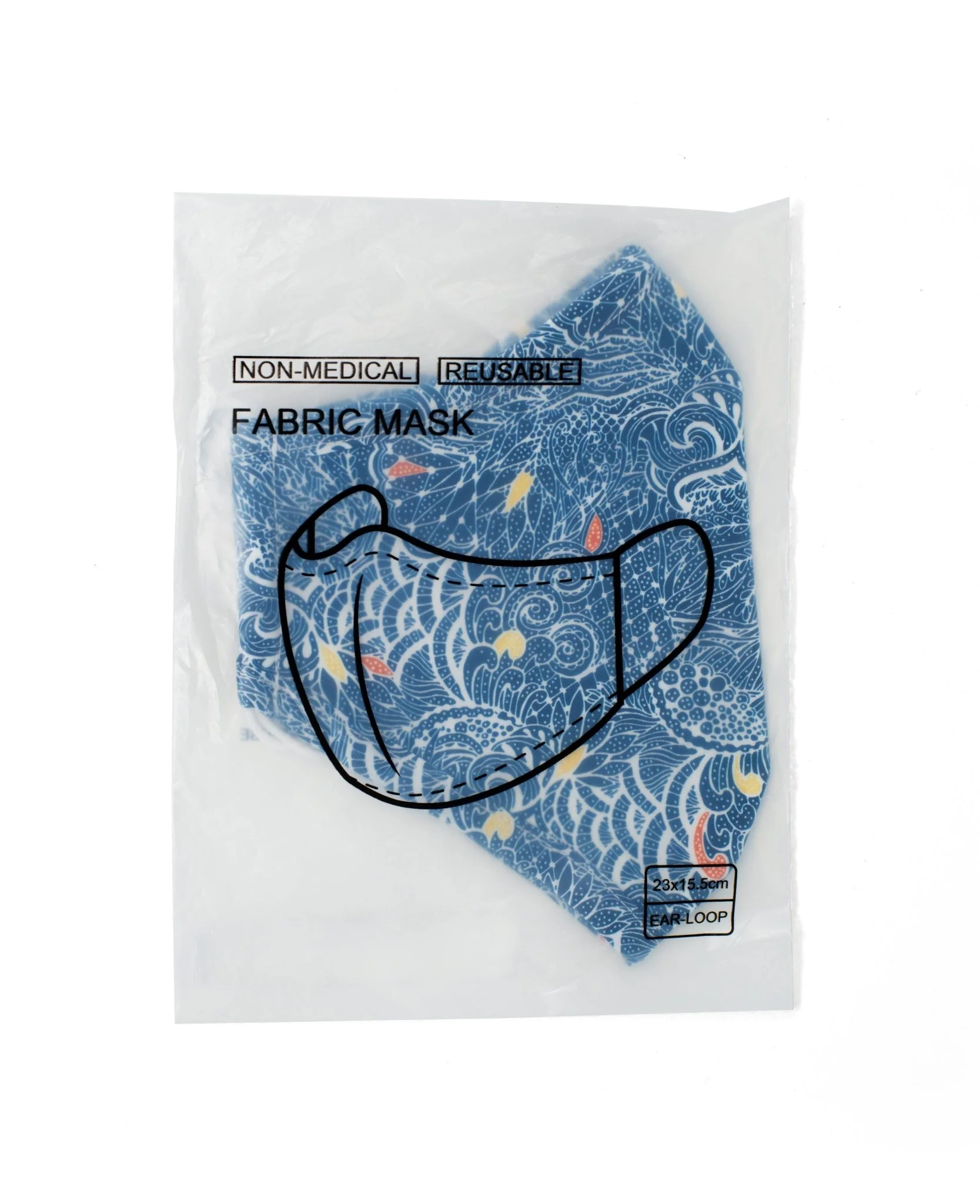 White Navy Gold Batik Print Reusable Cotton Face Mask [RTC] - Image 3