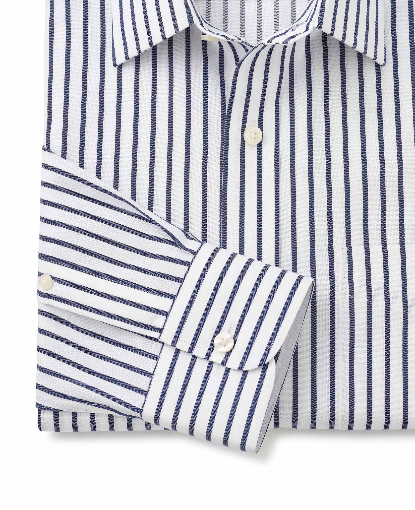 White Navy Stripe Classic Fit Non-Iron Shirt - Single Cuff [RTC] - Image 5
