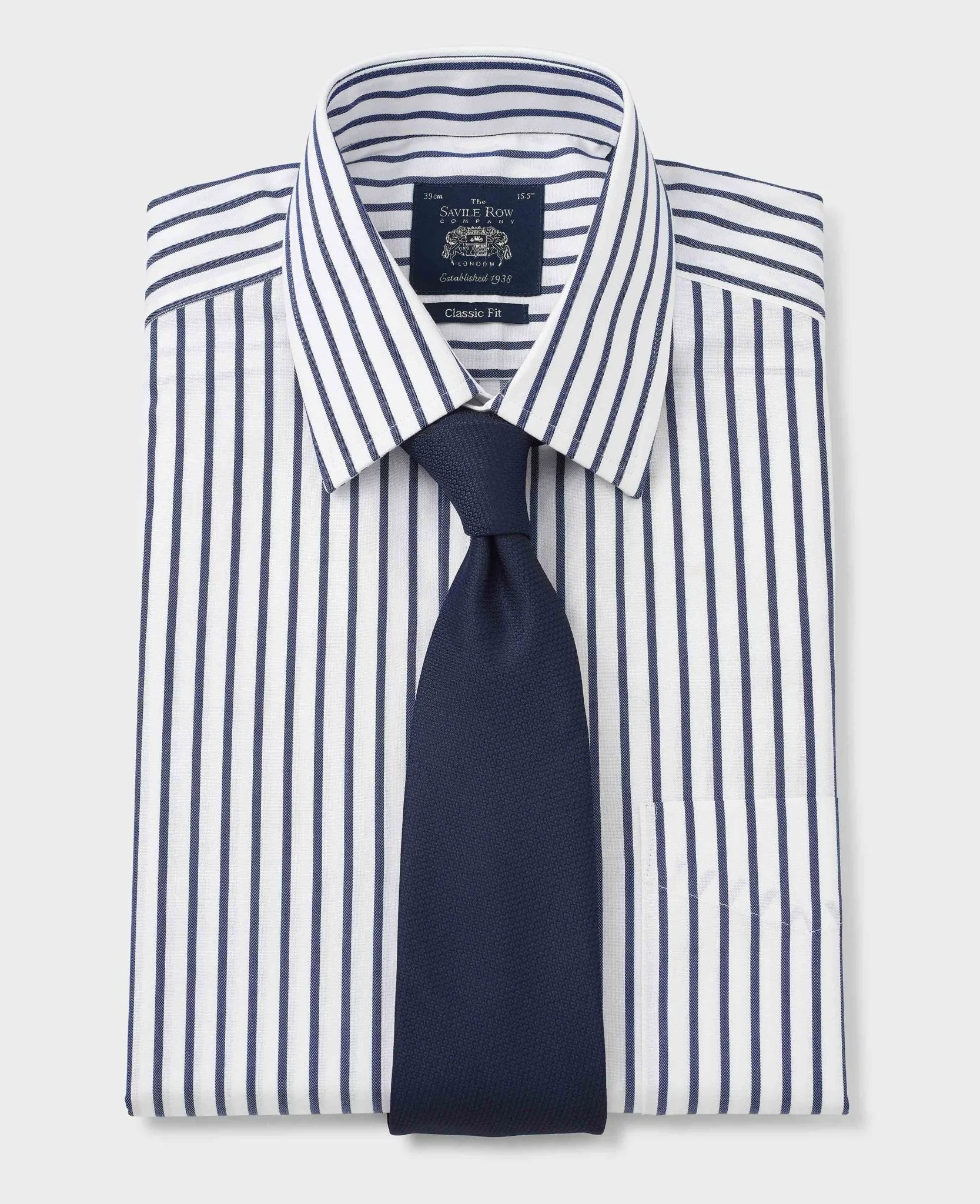 White Navy Stripe Classic Fit Non-Iron Shirt - Single Cuff [RTC] - Image 7