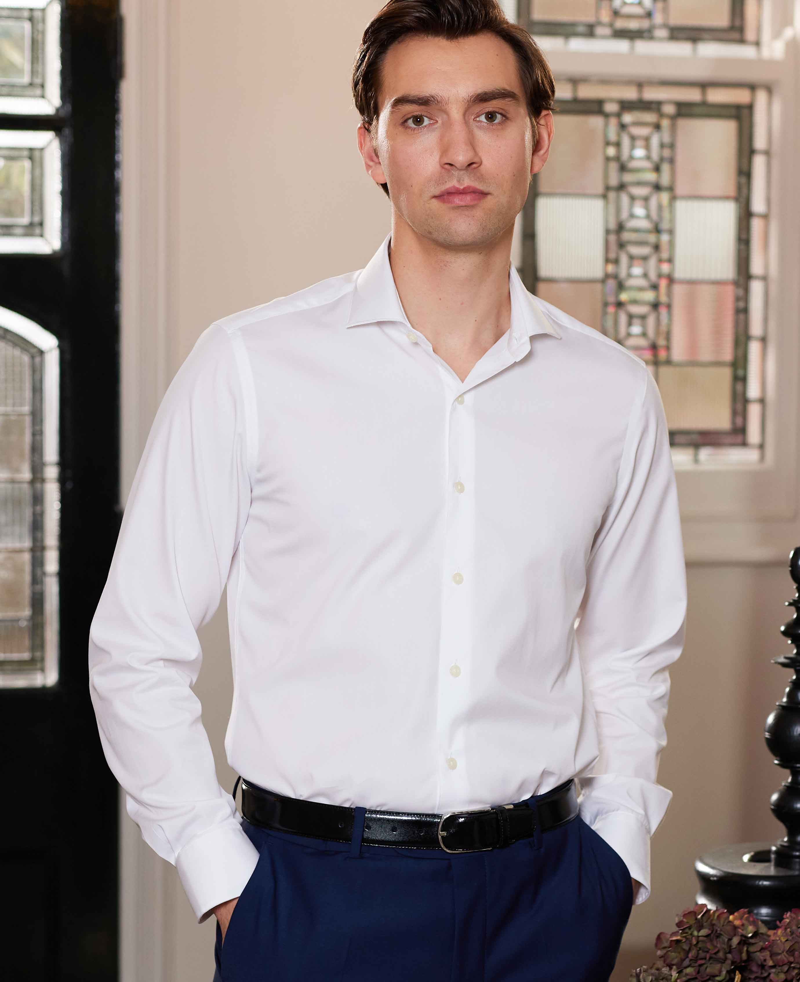 White Poplin Slim Fit Formal Shirt - Single Cuff - Image 2
