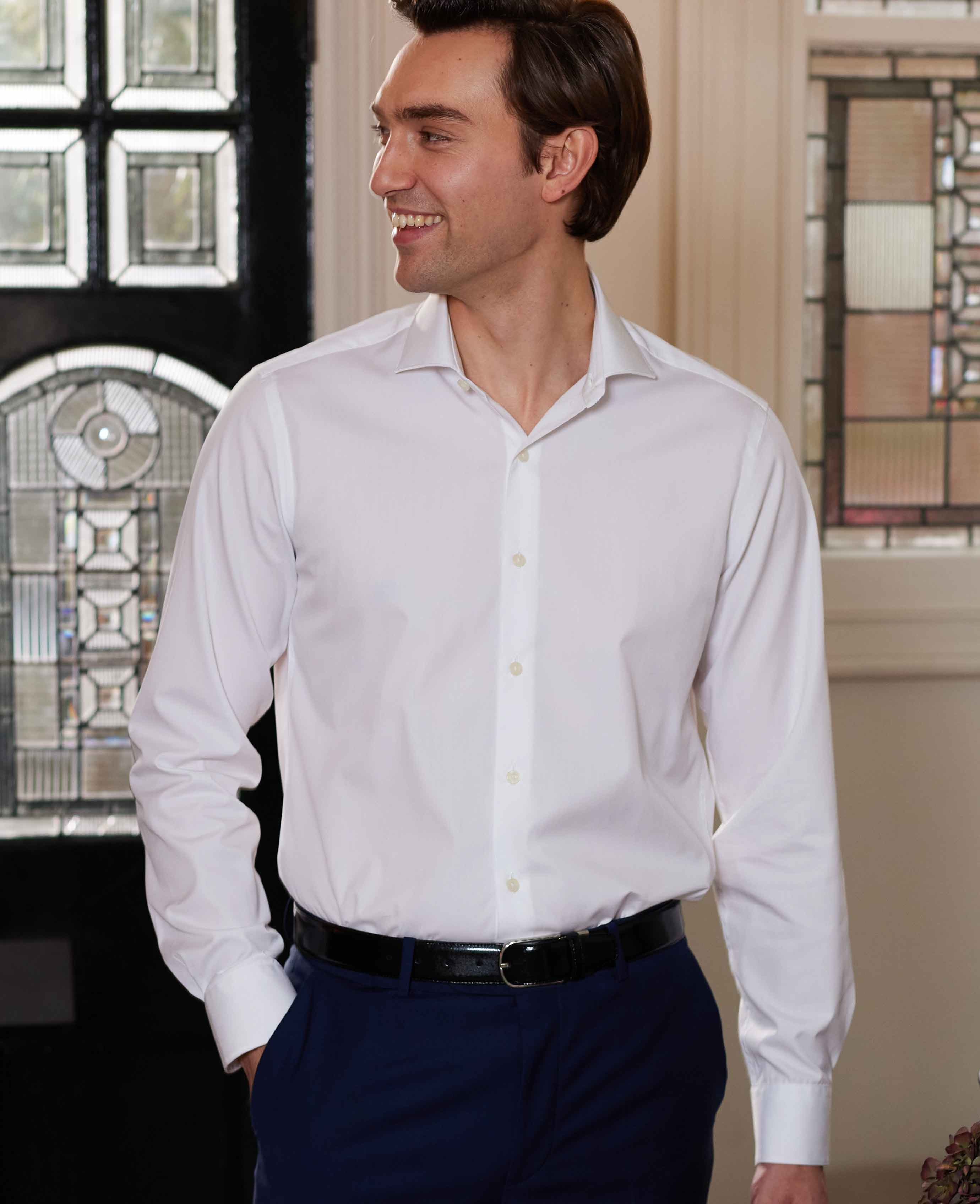 White Poplin Slim Fit Formal Shirt - Single Cuff - Image 4