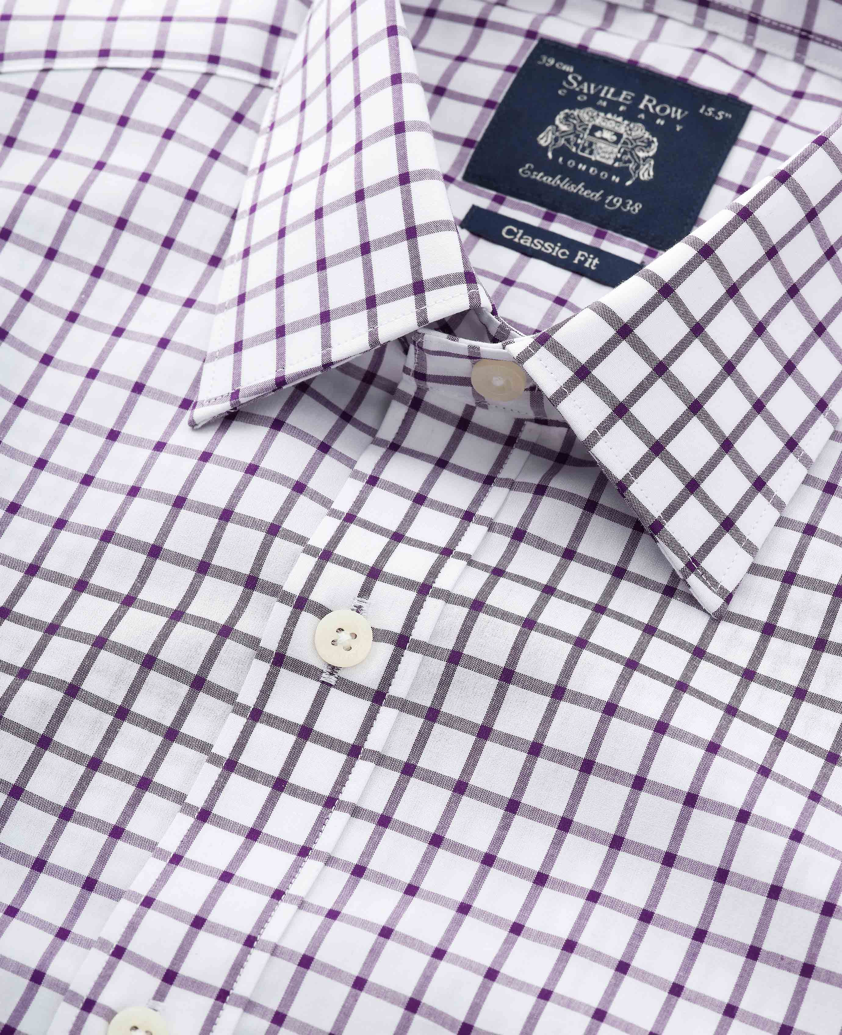 White Purple Cotton Grid Check Classic Fit Formal Shirt - Single Cuff [RTC] - Image 4