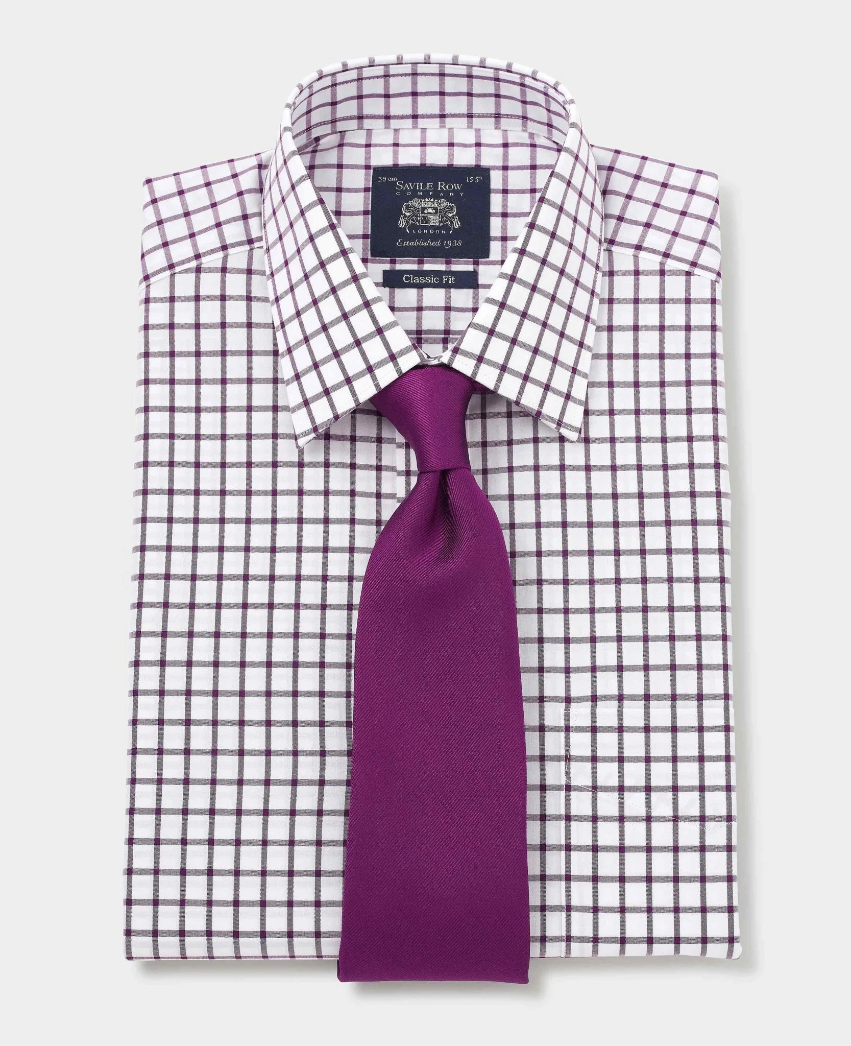 White Purple Cotton Grid Check Classic Fit Formal Shirt - Single Cuff [RTC] - Image 6