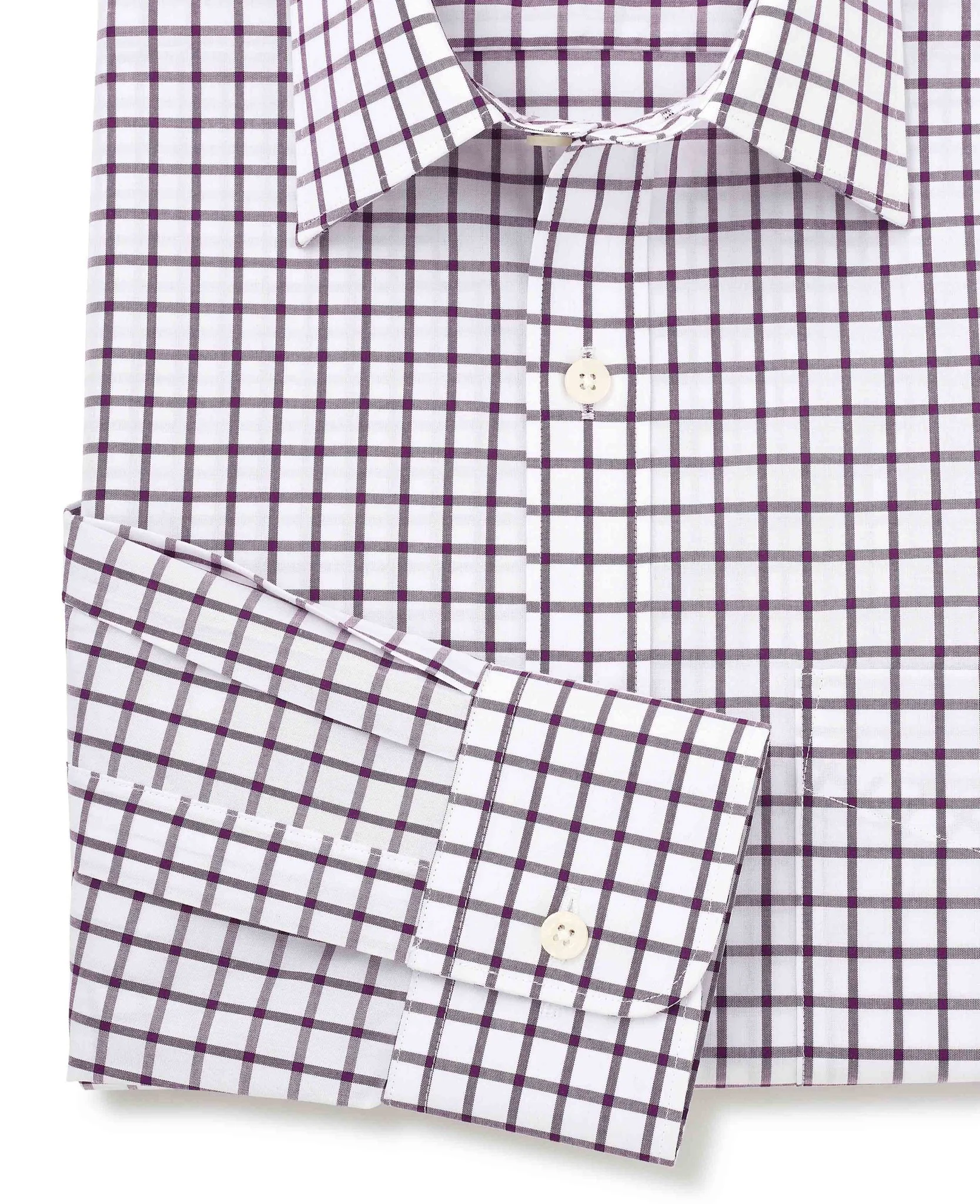 White Purple Cotton Grid Check Classic Fit Formal Shirt - Single Cuff [RTC] - Image 7
