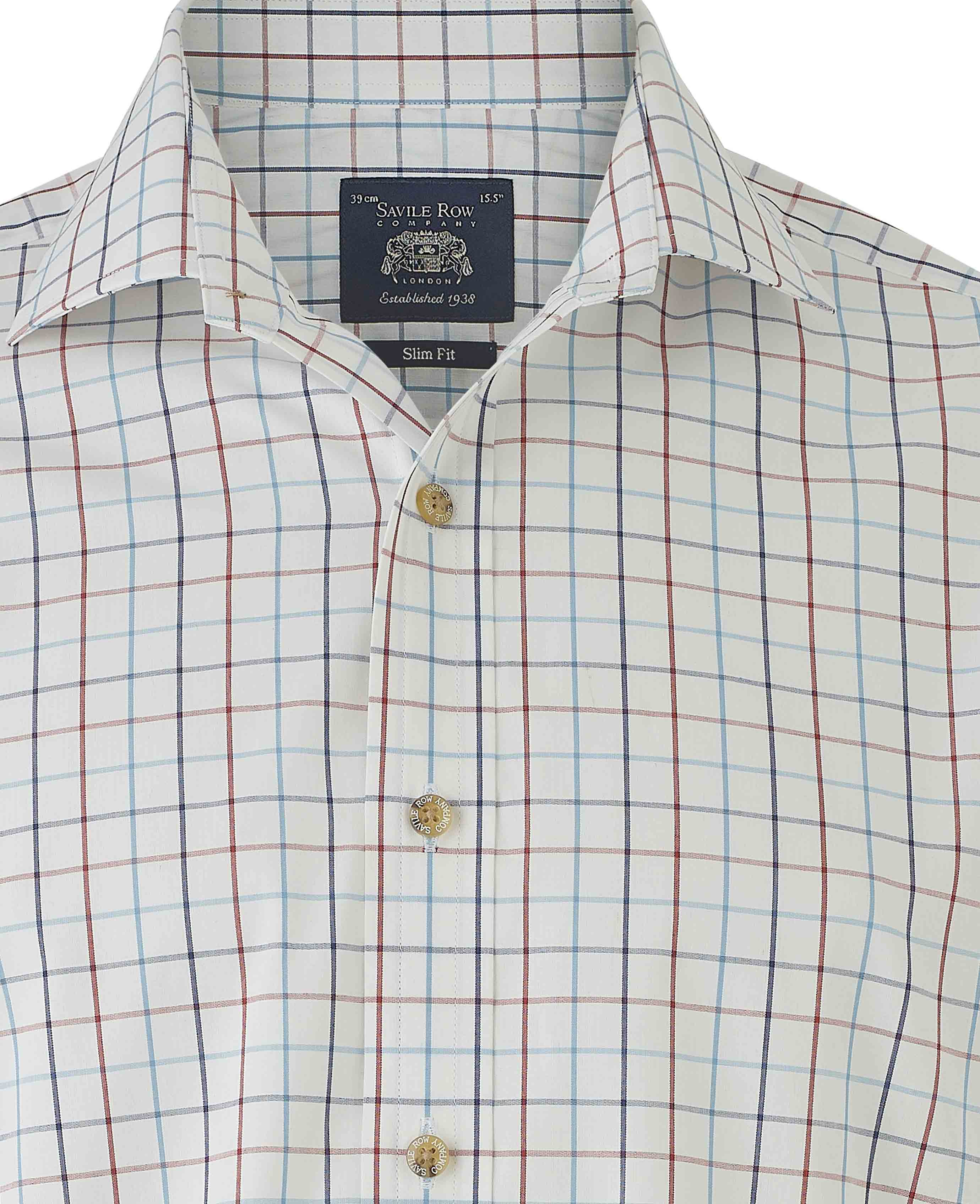 White Red Cotton Tattersall Check Slim Fit Formal Shirt - Single Cuff - Image 4