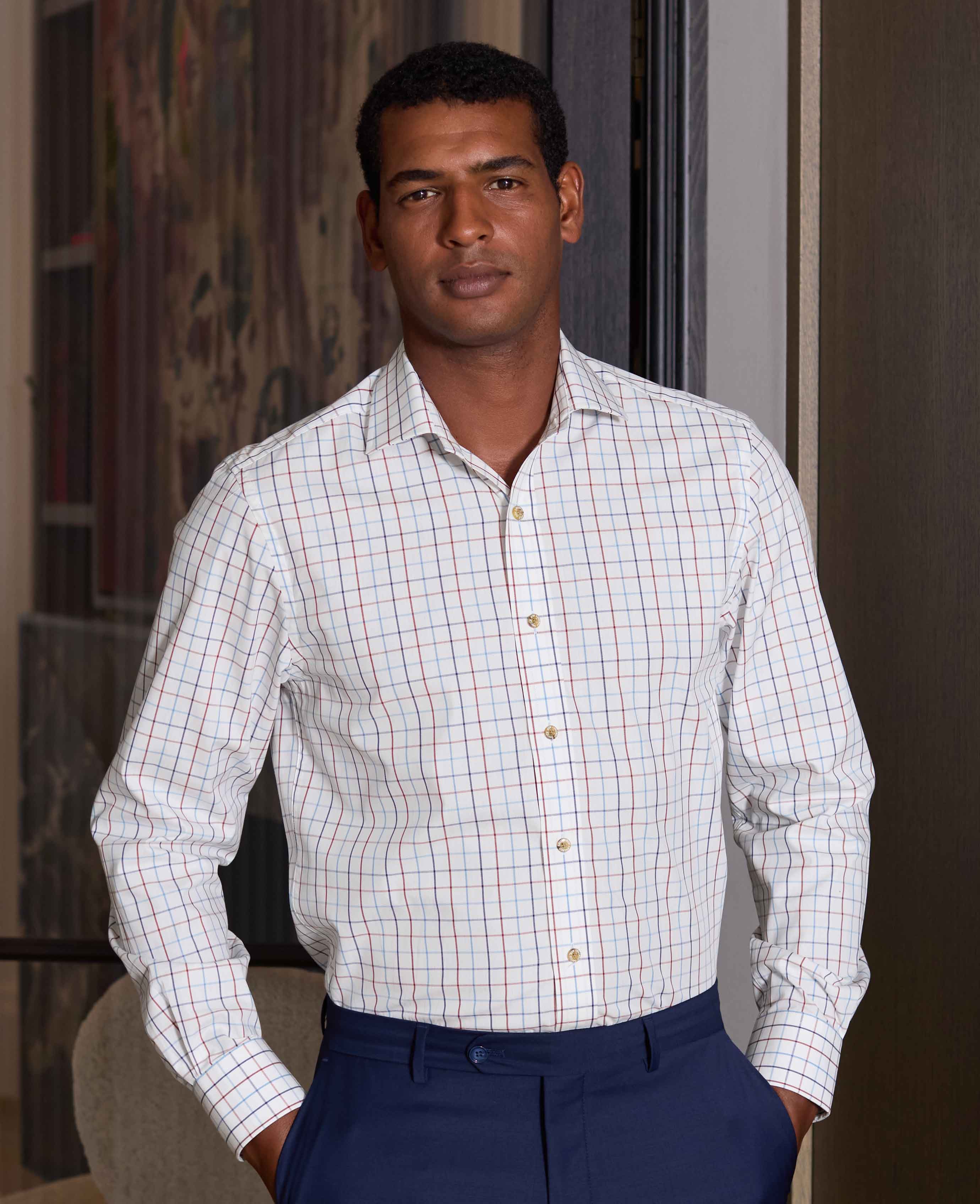 White Red Cotton Tattersall Check Slim Fit Formal Shirt - Single Cuff - Image 6