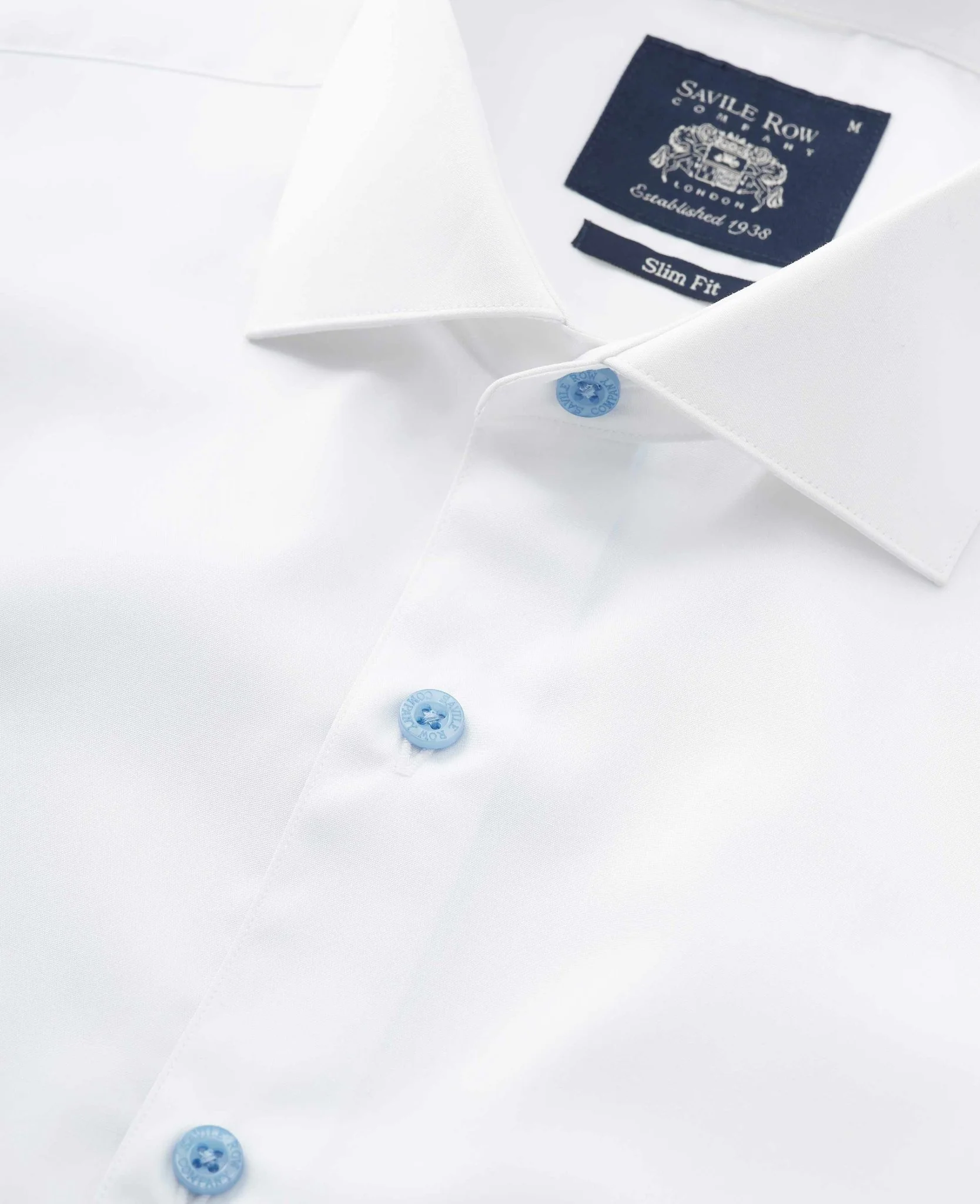 White Slim Fit Blue Button Smart-Casual Shirt - Single Cuff - Image 3