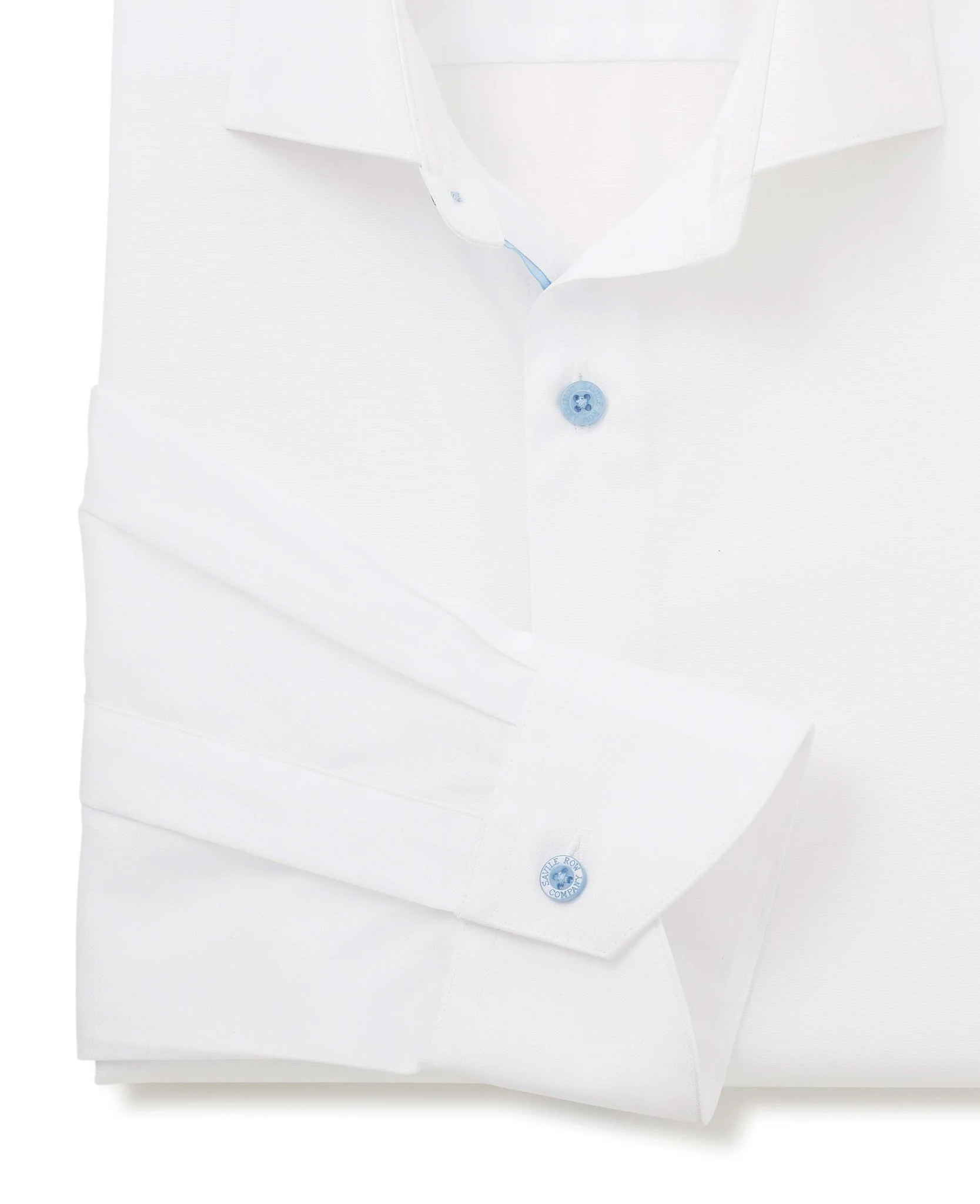 White Slim Fit Blue Button Smart-Casual Shirt - Single Cuff - Image 4