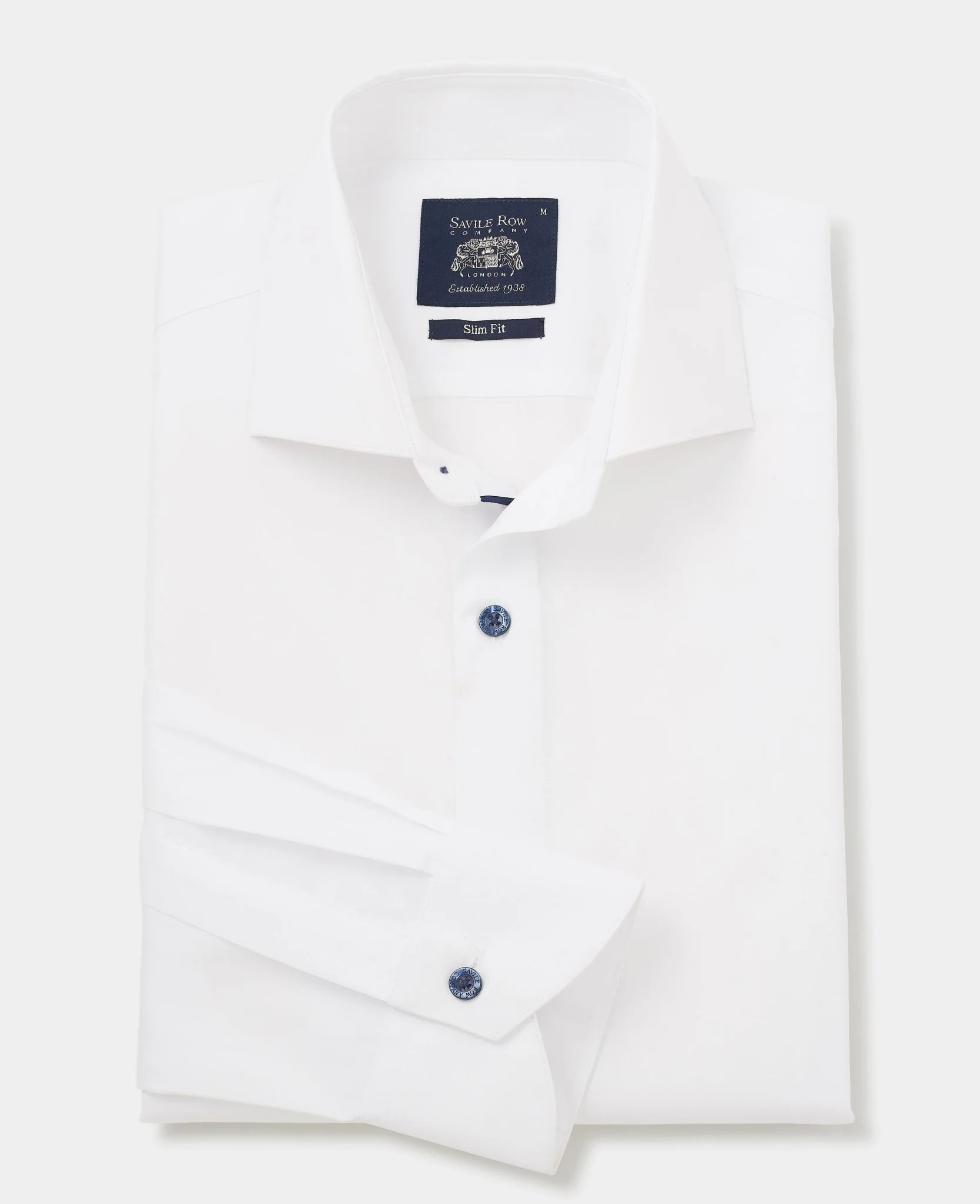 White Slim Fit Contrast Button Smart-Casual Shirt - Single Cuff - Image 3