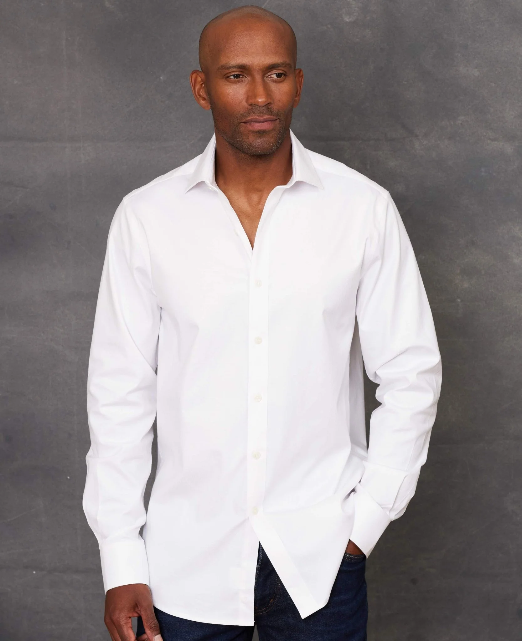 White Stretch Cotton Slim Fit Formal Shirt - Single Cuff - Image 3