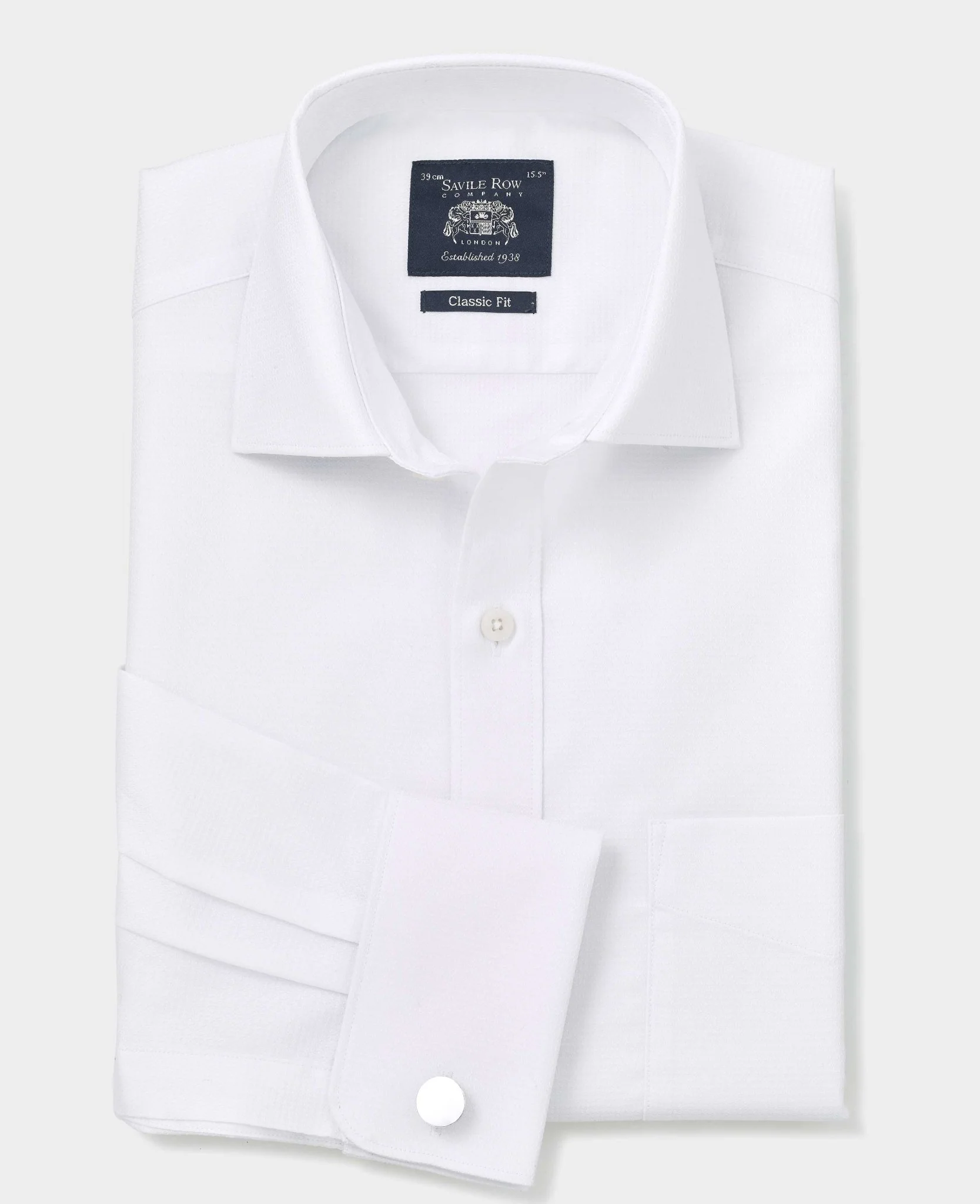 White Textured Cotton Classic Fit Formal Shirt - Double Cuff [RTC]