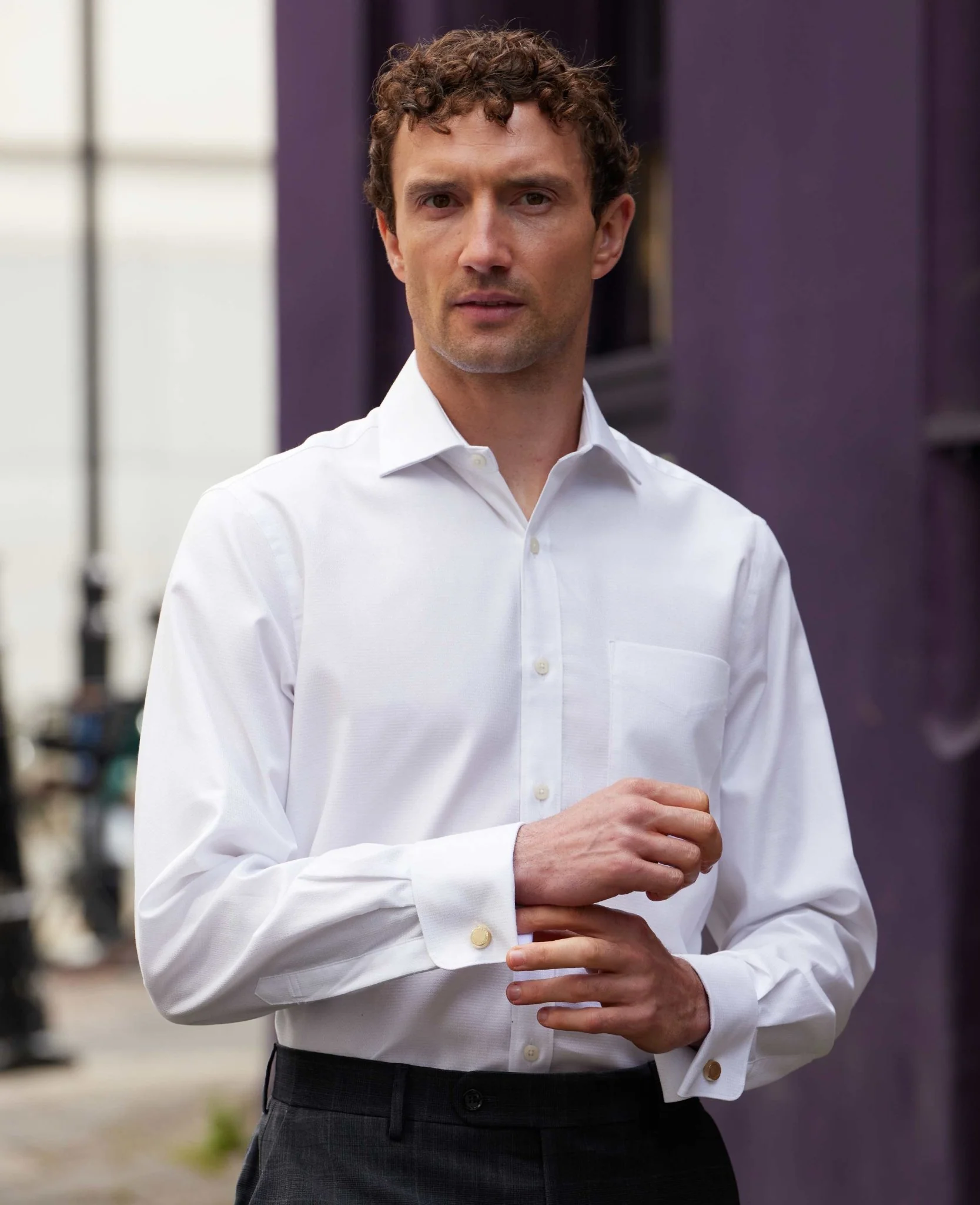 White Textured Cotton Classic Fit Formal Shirt - Double Cuff [RTC] - Image 3