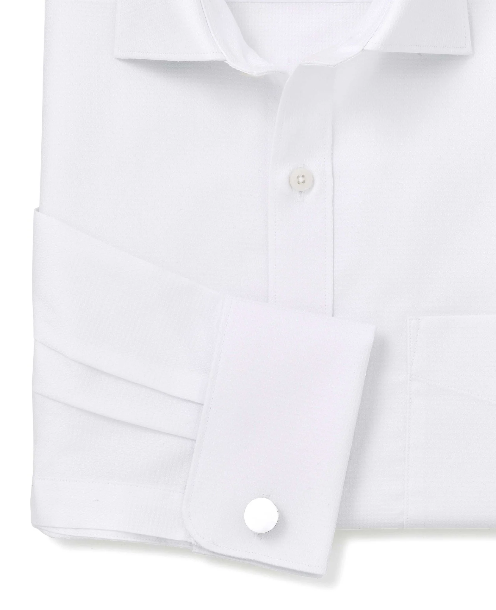 White Textured Cotton Classic Fit Formal Shirt - Double Cuff [RTC] - Image 4