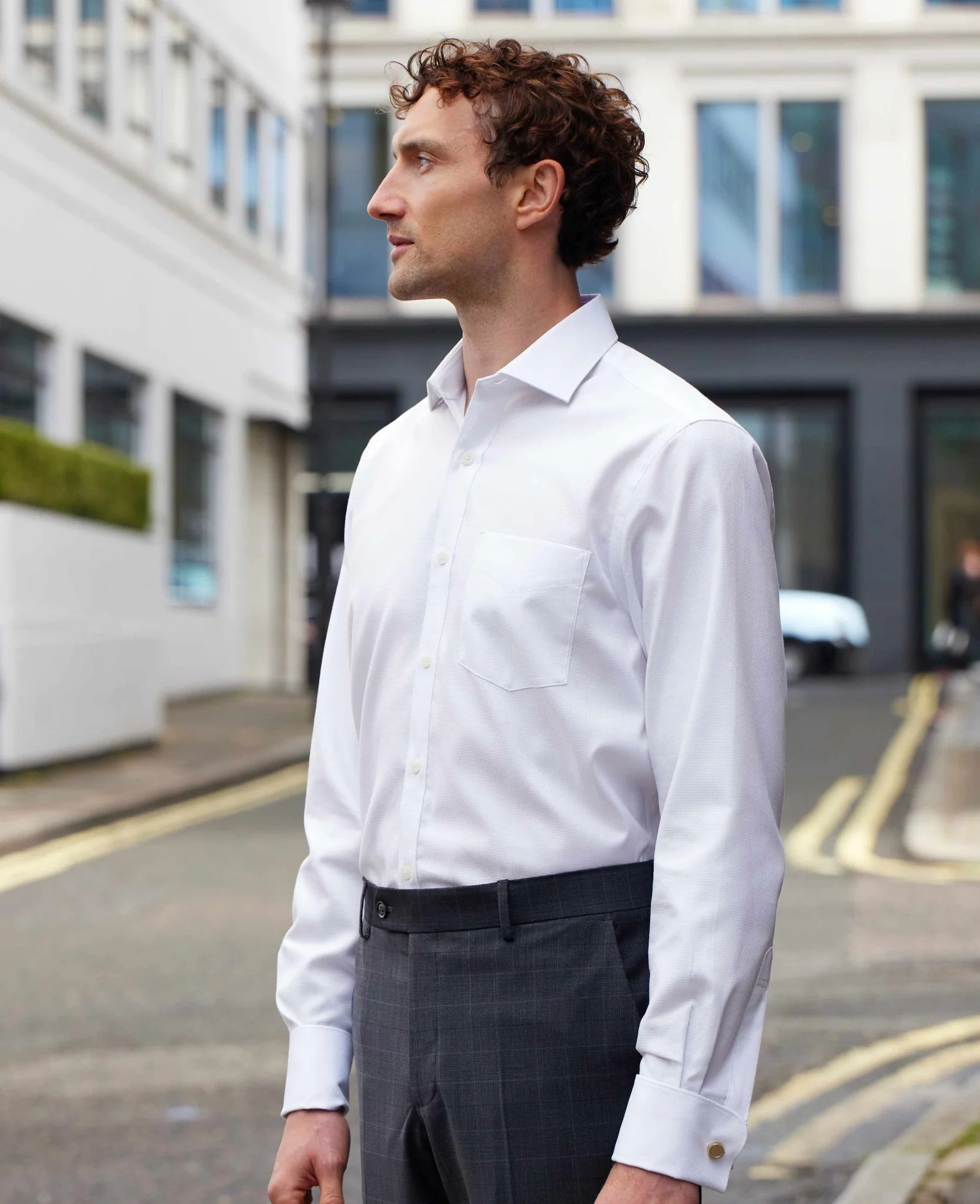 White Textured Cotton Classic Fit Formal Shirt - Double Cuff [RTC] - Image 5
