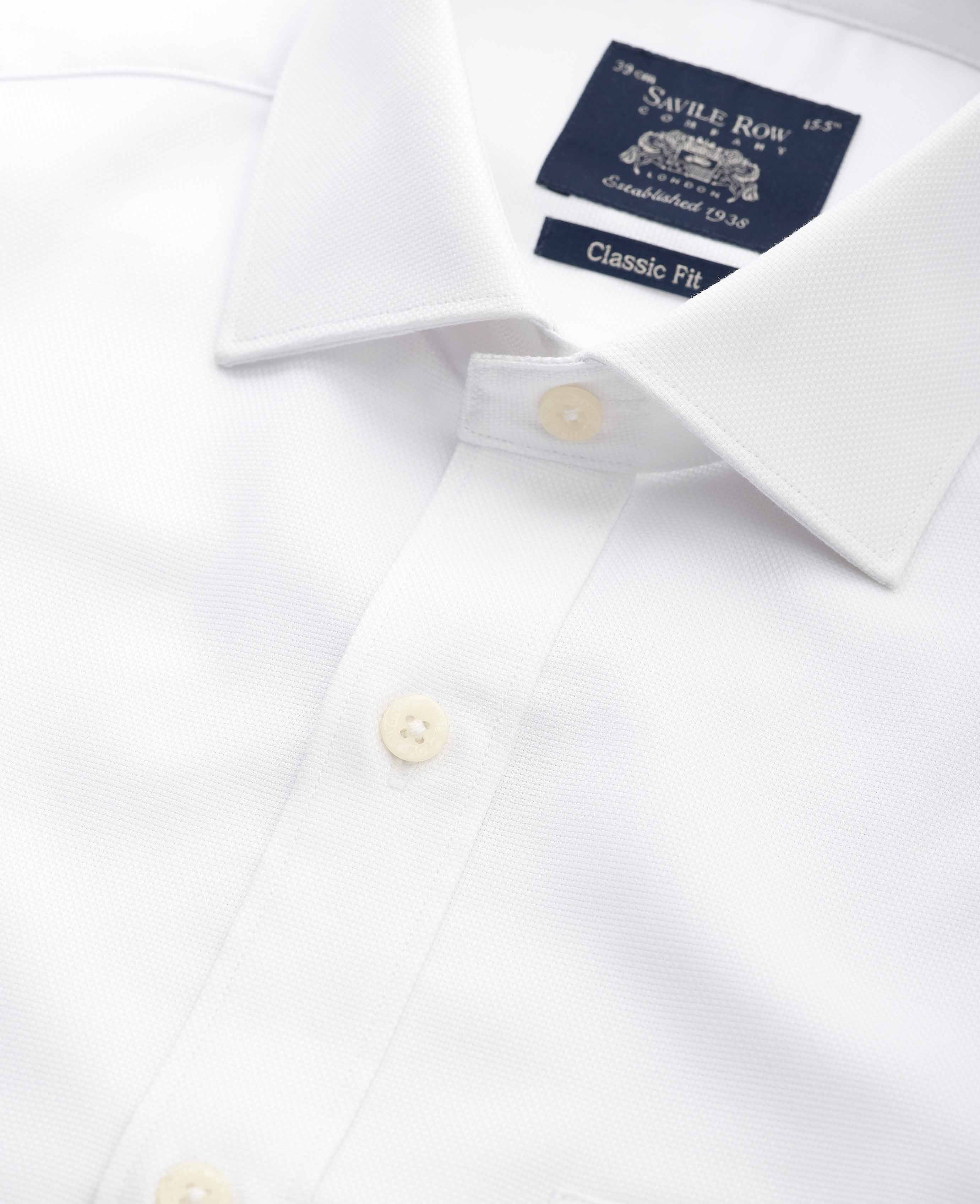 White Textured Cotton Classic Fit Formal Shirt - Single Cuff - Image 2