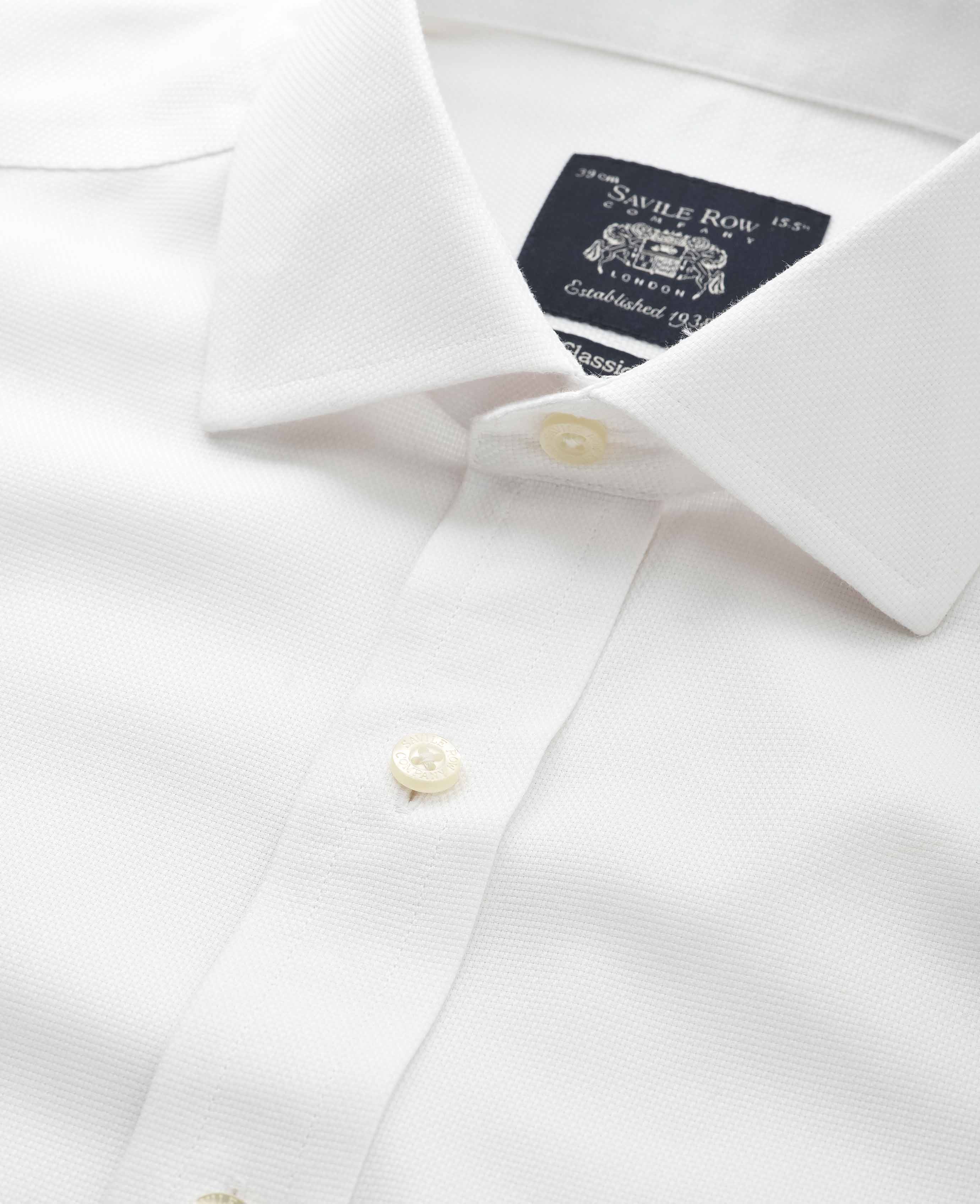 White Textured Cotton Classic Fit Non-Iron Shirt - Single Cuff - Image 3