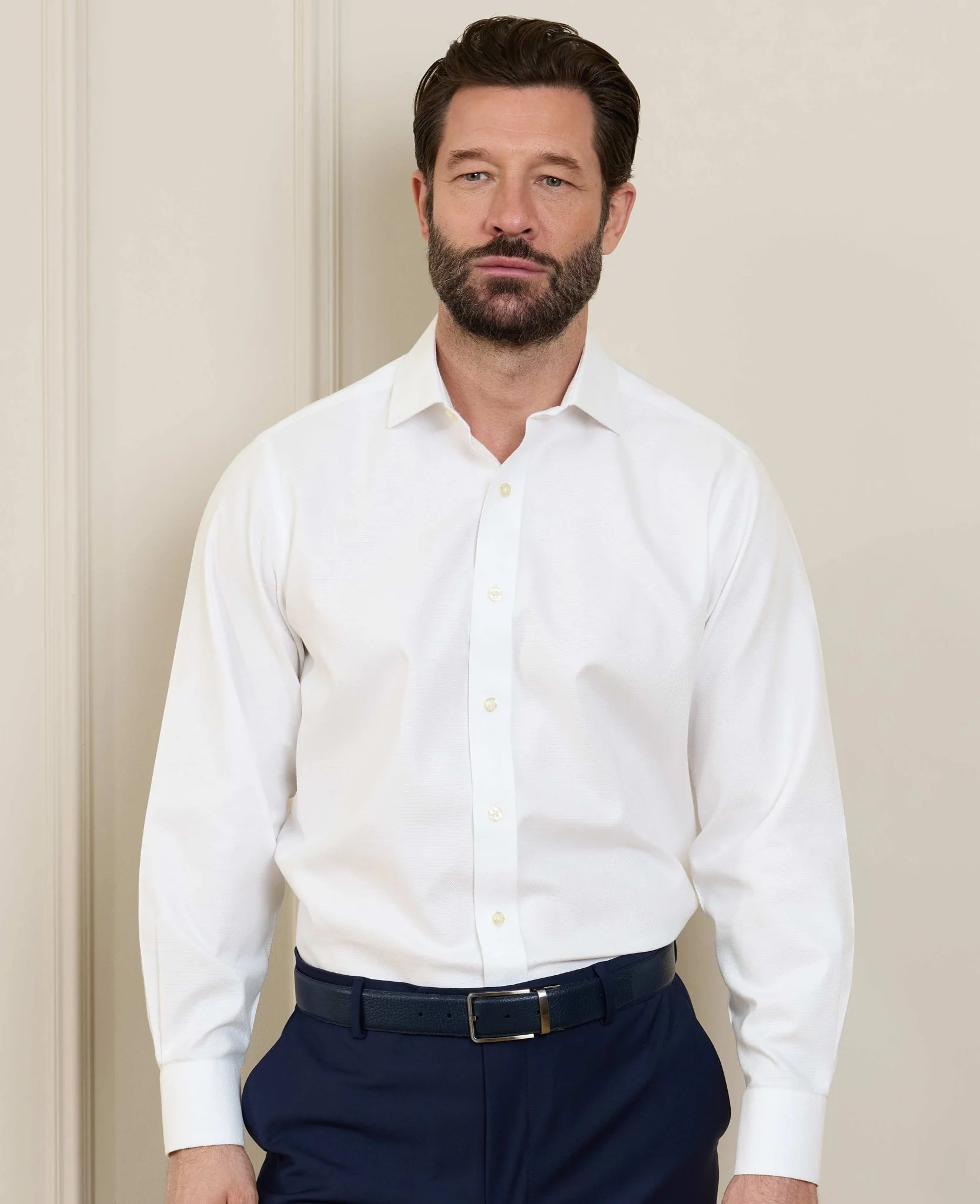 White Textured Cotton Classic Fit Non-Iron Shirt - Single Cuff - Image 4