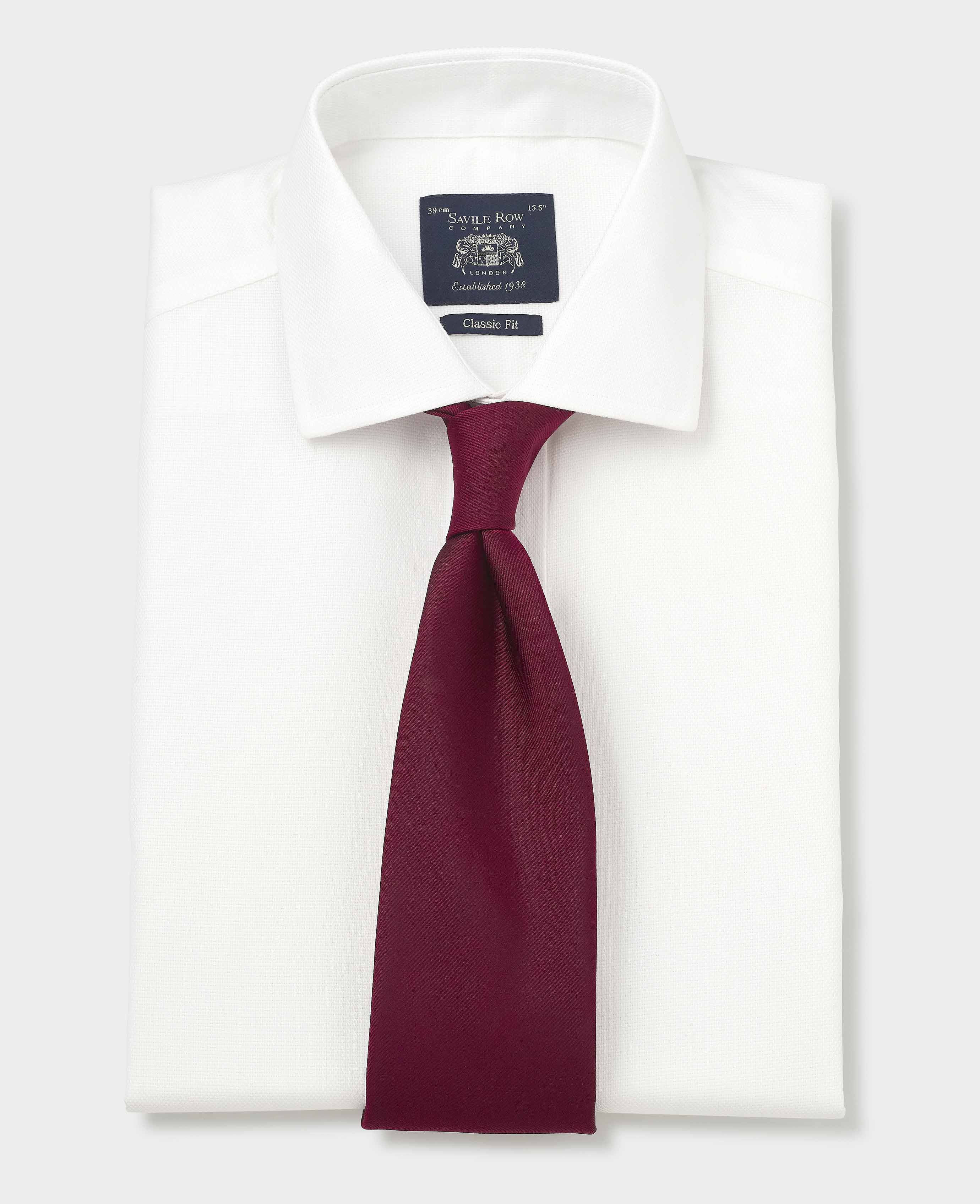 White Textured Cotton Classic Fit Non-Iron Shirt - Single Cuff - Image 5