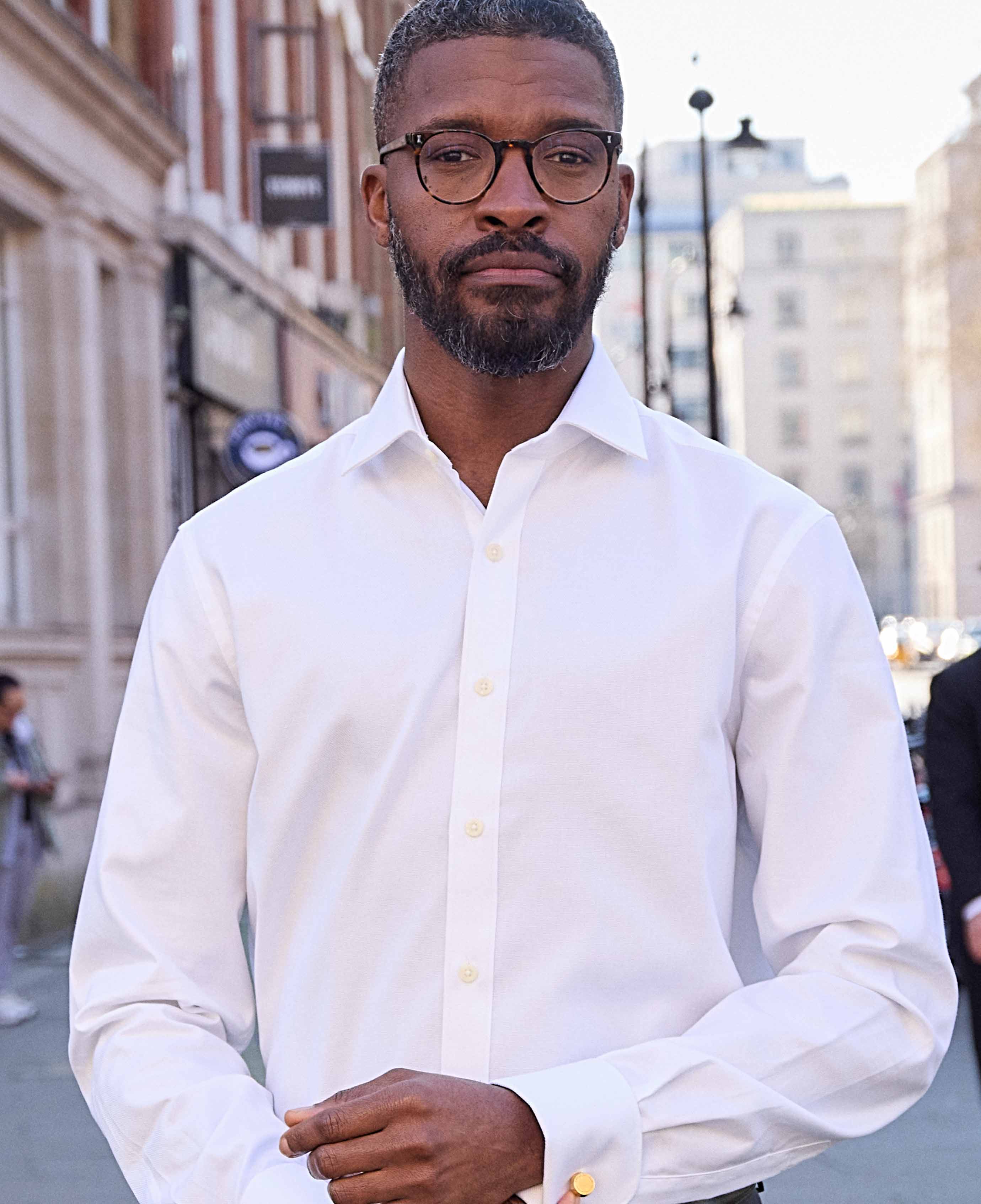 White Textured Cotton Slim Fit Formal Shirt - Double Cuff - Image 2