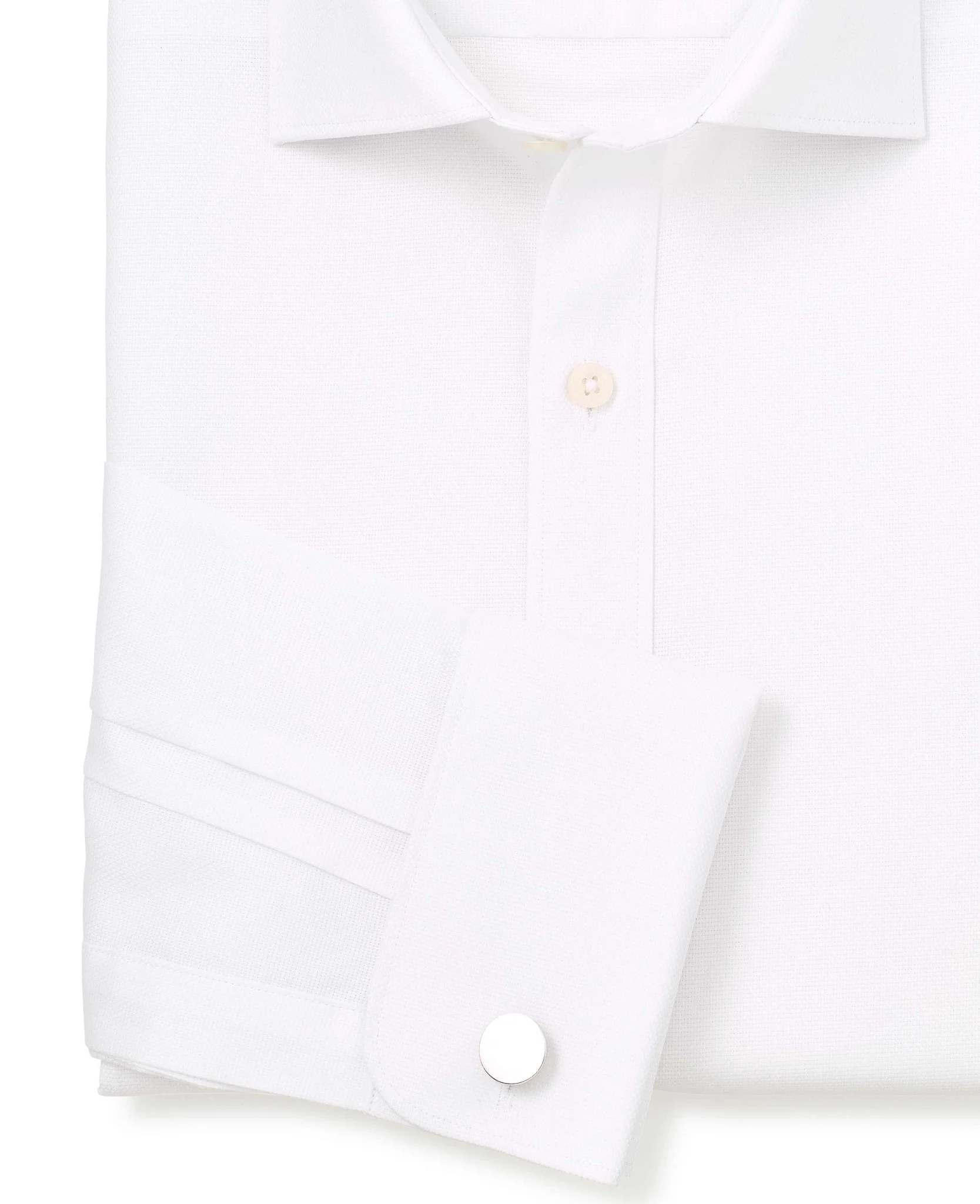 White Textured Cotton Slim Fit Formal Shirt - Double Cuff - Image 5