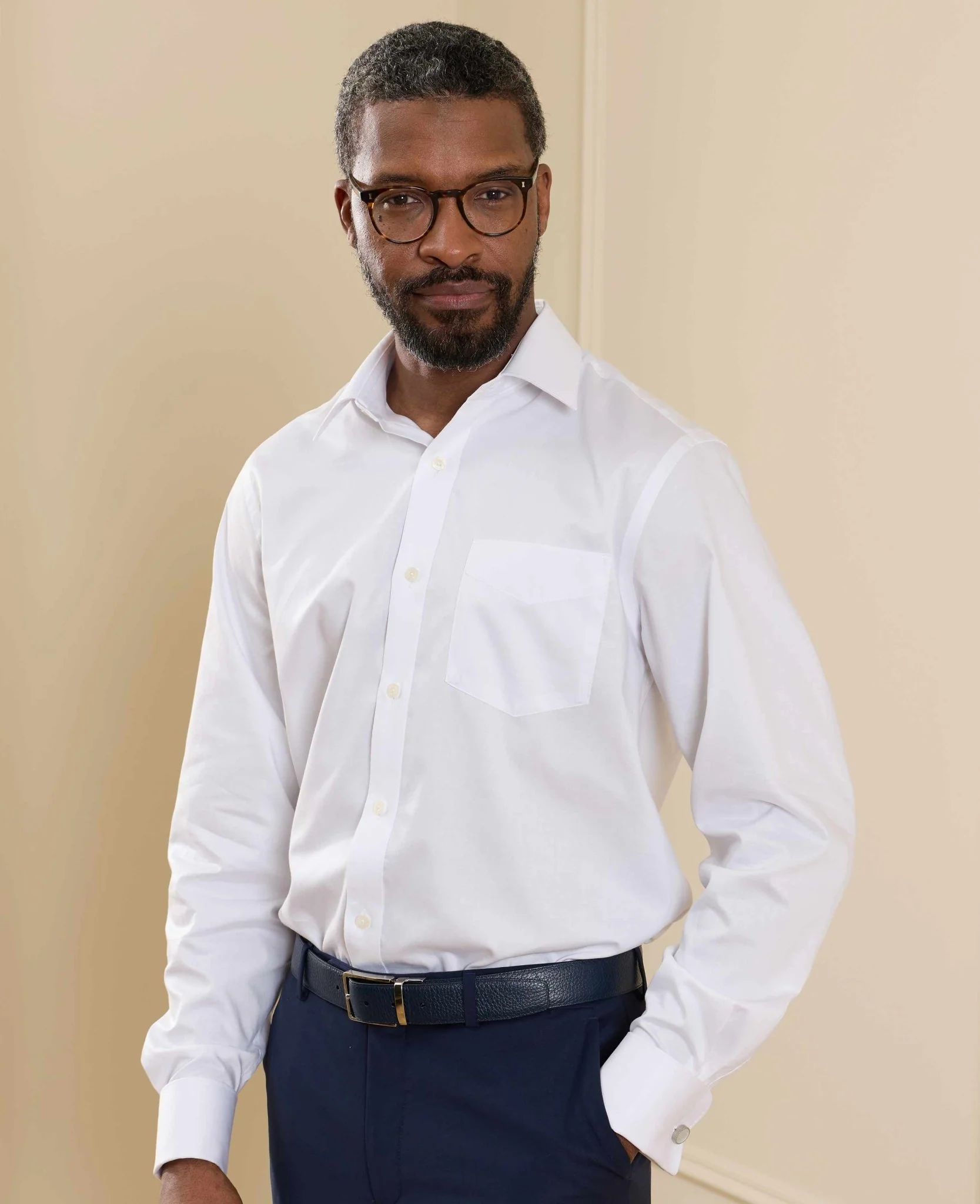 White Twill Classic Fit Shirt - Single or Double Cuff - Image 3