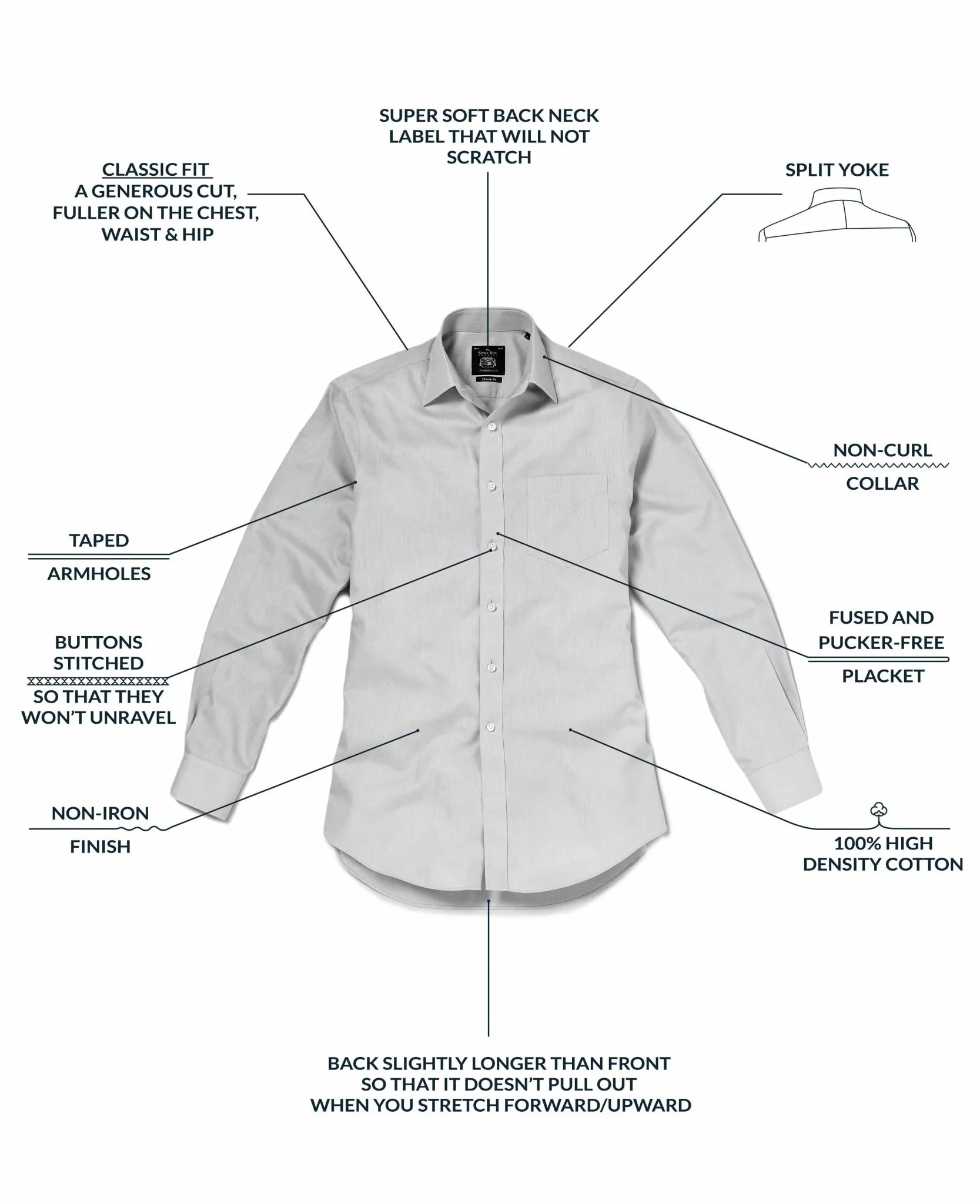 Non-Iron White Twill Windsor Collar Classic Fit Formal Shirt - Single Cuff [RTC] - Image 7