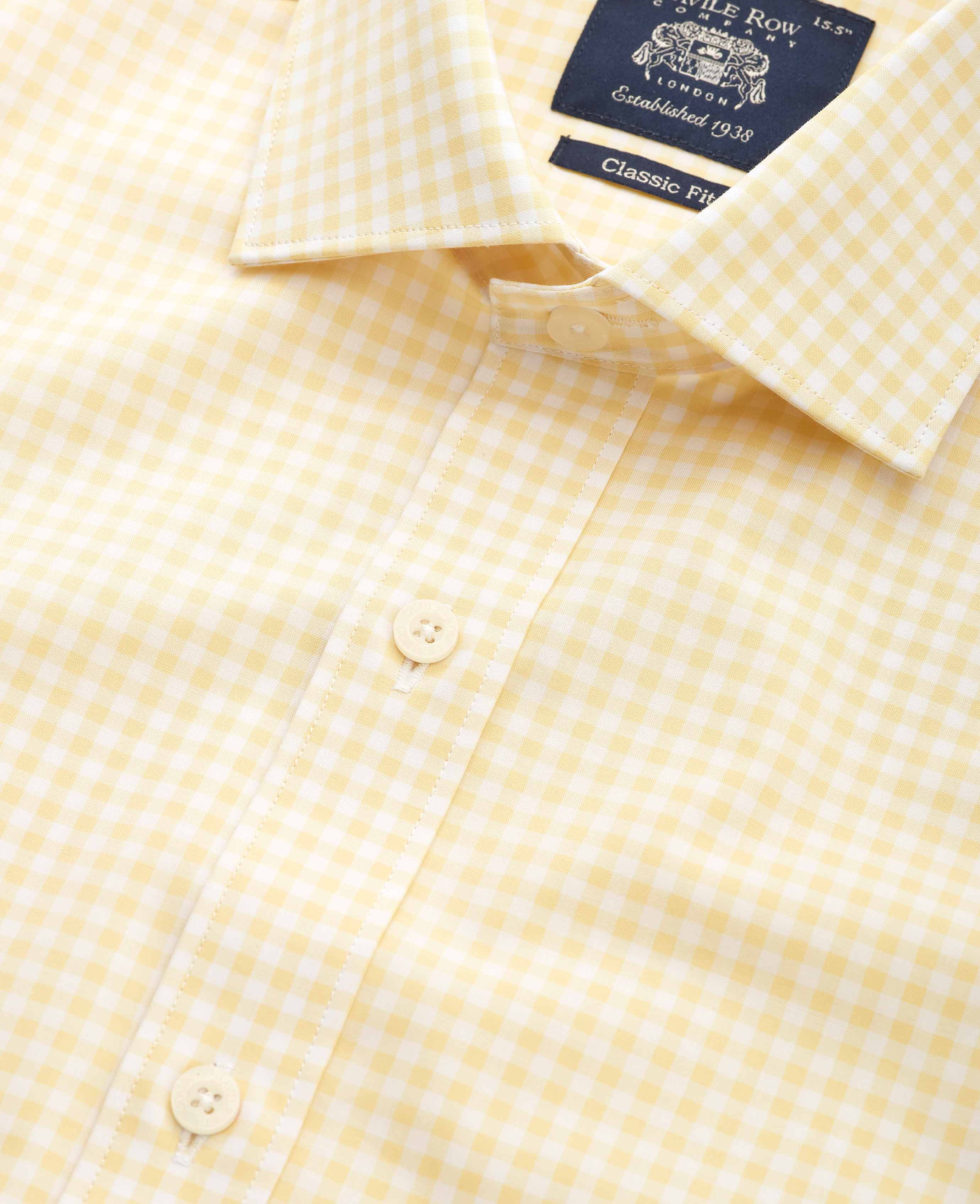 Yellow Cotton Poplin Gingham Check Classic Fit Formal Shirt - Single Cuff - Image 3
