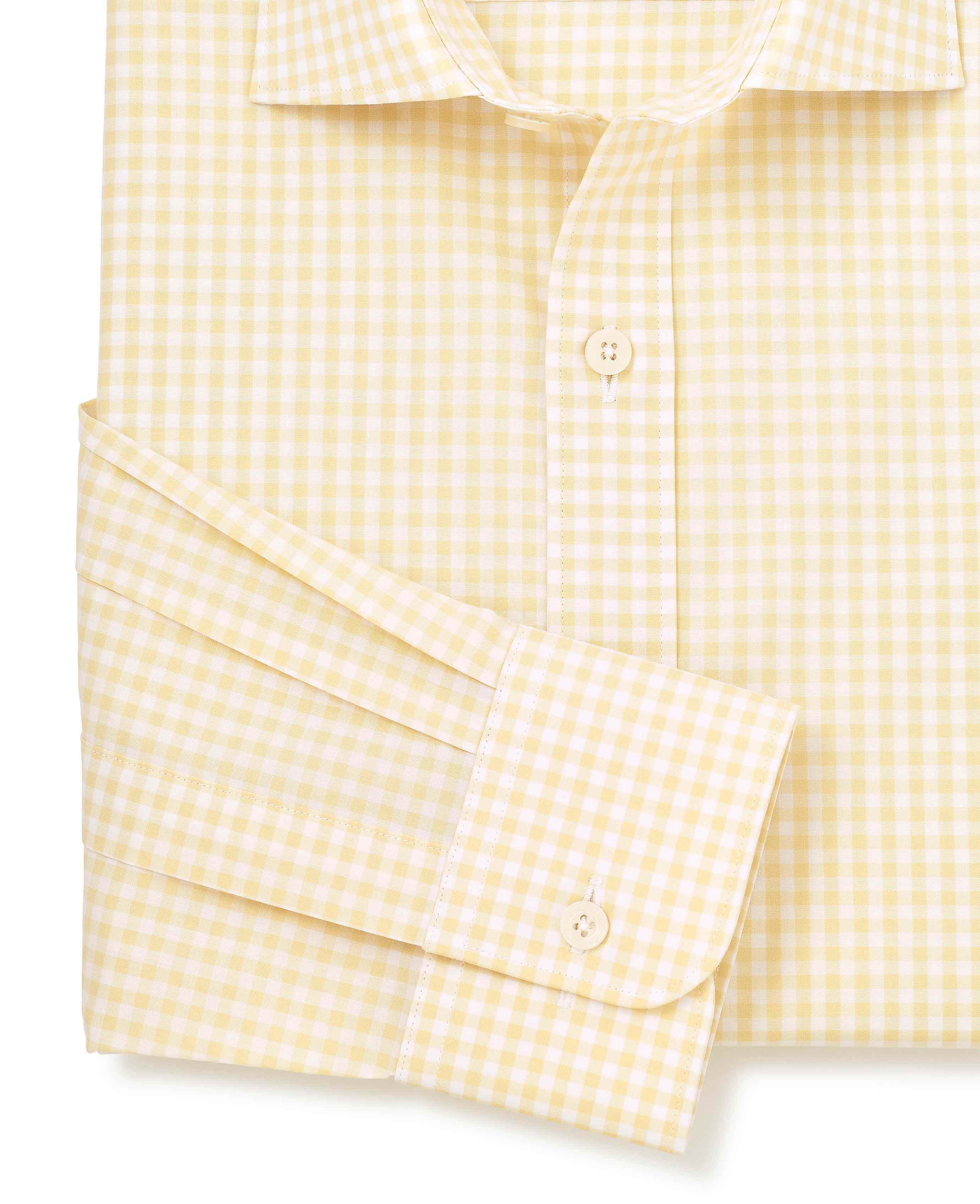 Yellow Cotton Poplin Gingham Check Classic Fit Formal Shirt - Single Cuff - Image 5